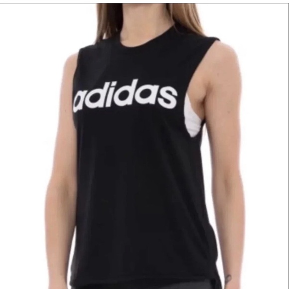 adidas Tops - NEW Adidas Black Sleeveless Tank Top with White Logo Womens Size XL D56038